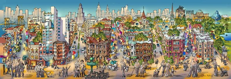 Brooklyn Park Slope bird&acute;s eye view illustrated map