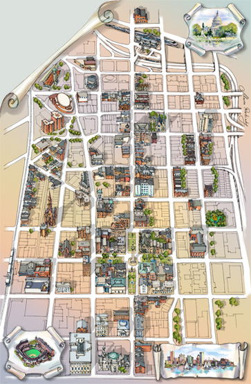 Bird's eye view city map and cityscape map illustrations